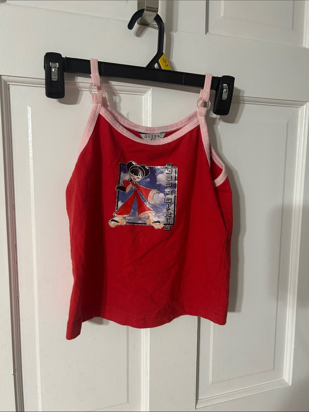 Guess Red Tank Top with Pink Trim and Graphic